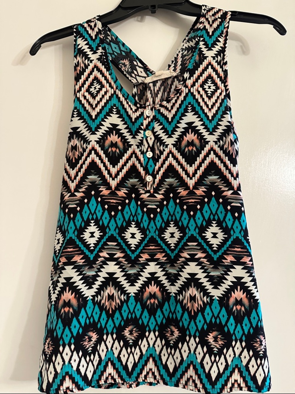 Pink Rose Aztec Print Tank Top in Teal, Black & White